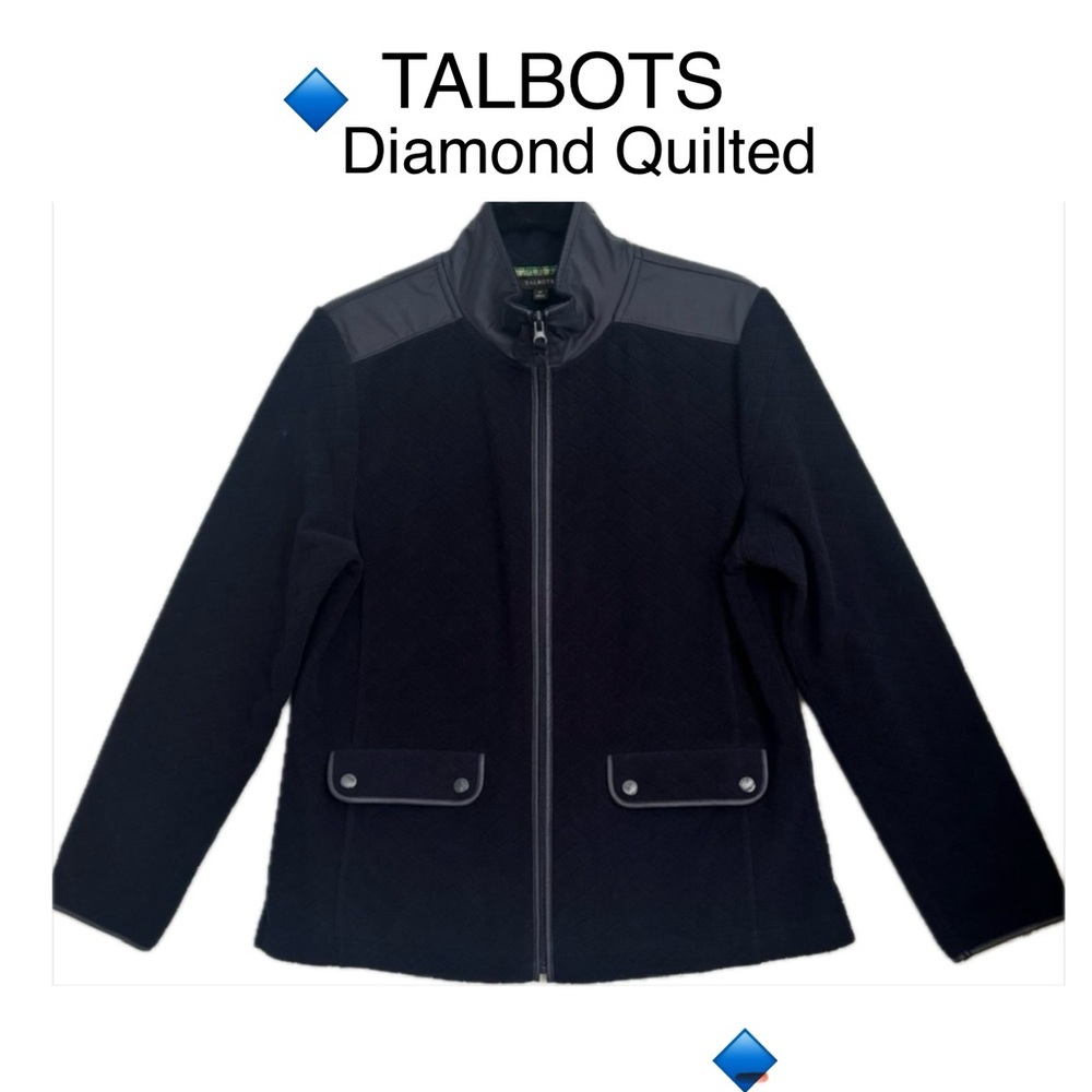Talbots Diamond Textured Navy Fleece
Full-zip Jacket  Size Large